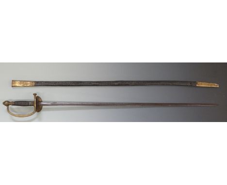 Georgian British officer's style sword with names L Parizot and Eagle to guard, blade length 88cm, with leather scabbard