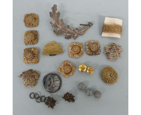 Victorian 16th Lancers officer's cloth and silver/gold wire rank badges comprising six Lieutenant 'pips' and two Major's crow