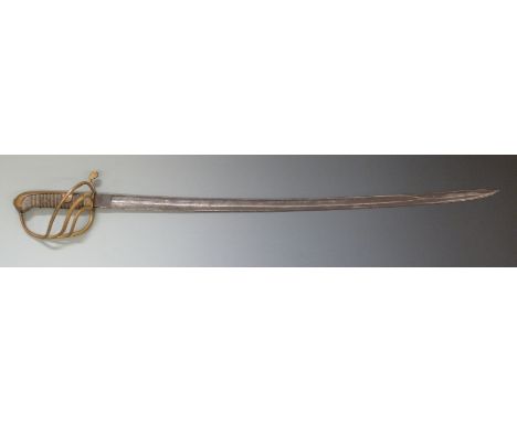 British Light Cavalry trooper's style sword 1821 pattern, with slightly curved blade spear pointed and single fullered, blade