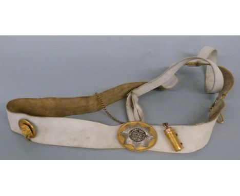 British Army c1810 officer's cross belt and sword sling in leather with regimental badge for the Nottinghamshire Militia, wit