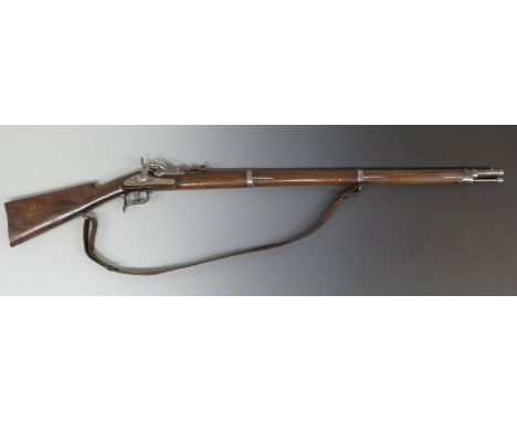 Beuret-Freres Amsler Milbank trapdoor rifle with lock engraved Beuret-Freres Liege, steel spurred trigger guard, ram-rod, but