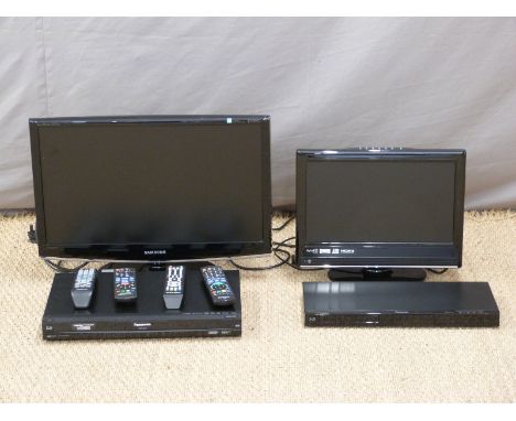 Samsung 23 inch flatscreen TV, smaller TV, Panasonic DVD recorder and a Blu-ray player