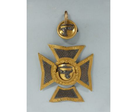 Victorian c1849 3rd (King's Own) Light Dragoons officer's shako plate in the form of a Maltese Cross with hobnail inserts in 