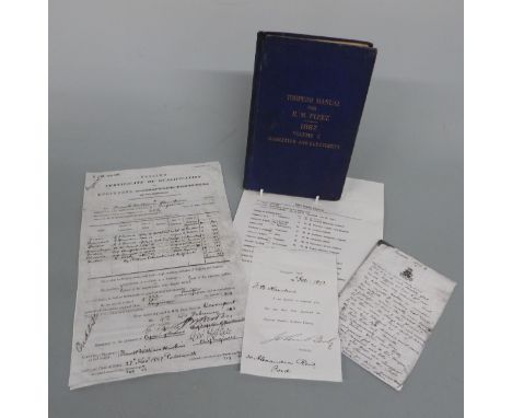 Royal Navy Torpedo Manual for H.M Fleet 1887 Volume 1 Magnetism & Electricity together with  copy documentation for Frank Wil