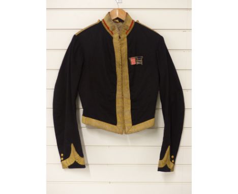 Victorian c1860 3rd (King's Own) Light Dragoons officer's stable jacket of black cloth with red collar, 1" gold braid, Major'