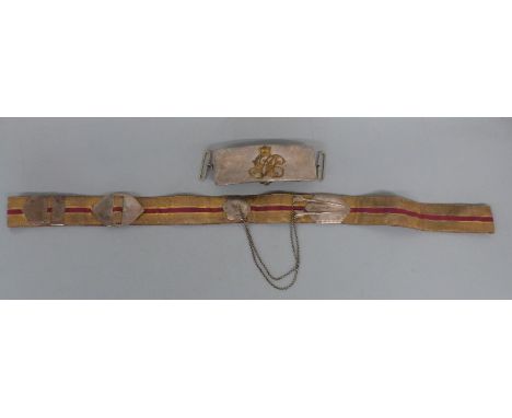 Victorian c1849 3rd (King's Own) Light Dragoons officer's full dress cross belt and pouch, red Morocco leather with gold embr