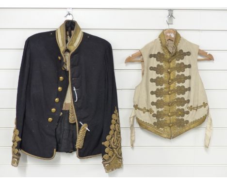 British Army 6th Dragoon Guards (Carabiniers) cavalry officer's  jacket and waistcoat, the jacket of black cloth with seven b