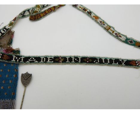 An unusual Victorian beadwork sash or necklace with script 'A present to Mr James Chambers by Anthony Dixon, July 1880. Forge