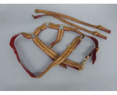 Victorian c1849 3rd Light Dragoons officer's leather dress belt with sword sling and sabretache slings, in red leather with g