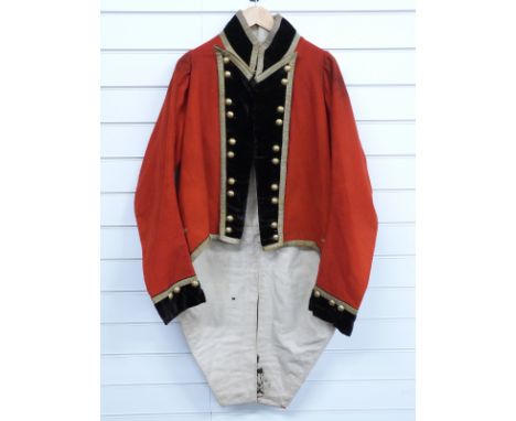 British Army officer's redcoat coatee for the Nottingham Loyal Volunteers c1803, the facings in black velvet with gold tape e