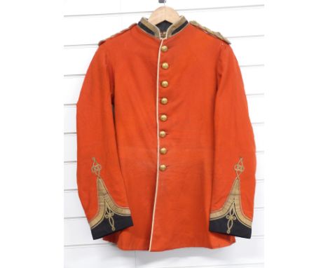 Victorian c1881 Royal Marines Light Infantry officer's full dress tunic in red cloth with black collar and cuffs, buff edging