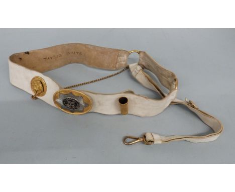 British Army c1810 officer's cross belt and sword sling in leather with Regimental badge of the Nottinghamshire Militia, whis