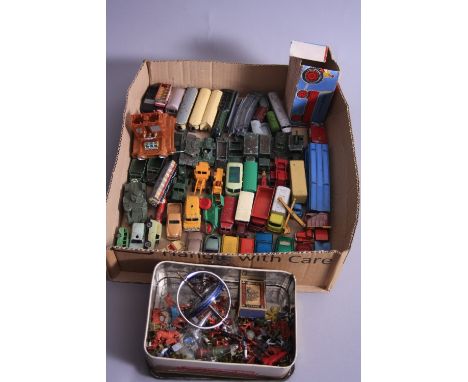 A QUANTITY OF UNBOXED AND ASSORTED PLAYWORN DIECAST VEHICLES, mainly Lesney Matchbox, to include Aston Martin DB2-4, No. 53, 