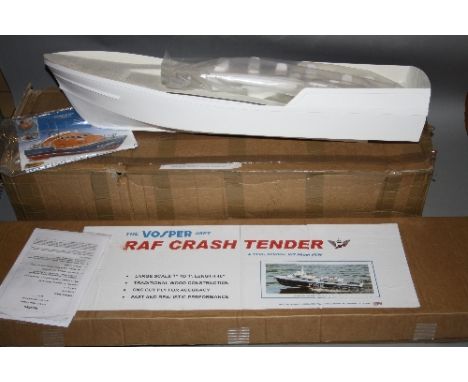 A COLLECTION OF TWO BOXED MODEL BOATS (UNCONSTRUCTED), both power adapted. A VMW model of the Vosper RAF Crash Tender, wood c