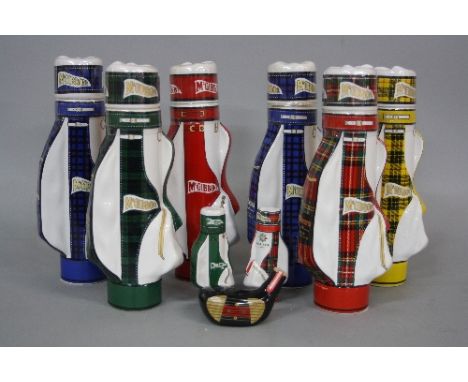 A COLLECTION OF SIX MCGIBBONS SCOTCH WHISKY, in sealed Ceramic vessels designed as a Golf bag, all bottles numbered, 70cl, 40