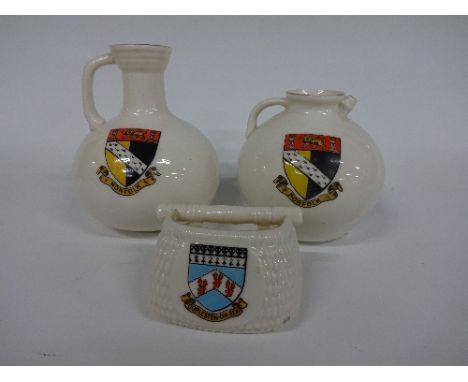 W H GOSS EAST ANGLIAN CRESTEDWARE, comprising Norfolk ewer and jug, Gorleston-on-Sea fish basket and Irish noggin Rd.No.48958