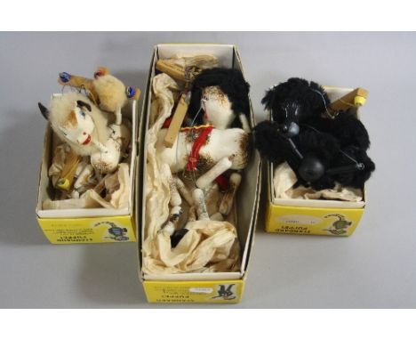 A BOXED PELHAM POODLE PUPPET, no. A4, black, with boxed Pelham Horse, no. A2, and boxed Foal, no. 5, with instructions, all i