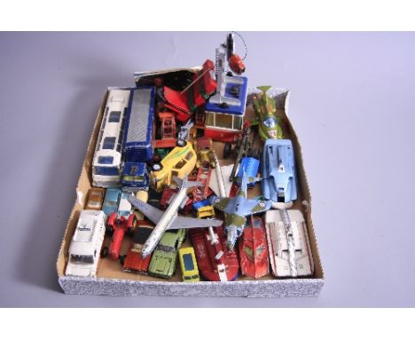 A QUANTITY OF UNBOXES AND ASSORTED PLAYWORN DIECAST VEHICLES, to include several Dinky Toys Film and TV related items, Massey
