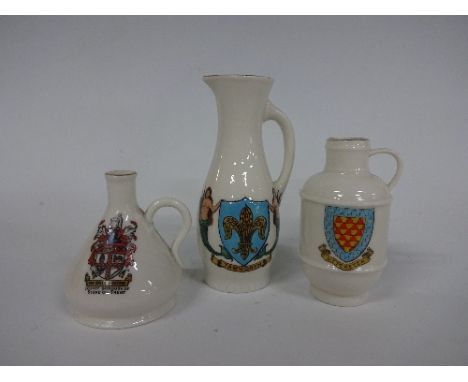 W H GOSS STAFFORDSHIRE CRESTEDWARE, comprising Staffordshire tyg, Uttoxeter jug, Stoke-on- Trent fish basket, Tamworth urn, B