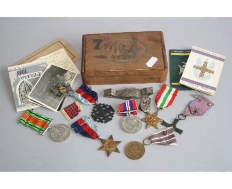 A WOODEN BOX CONTAINING AN IMPRESSIVE GROUP OF WWII MEDALS, to a Polish Soldier who saw action at Monte Cassino in Italy with