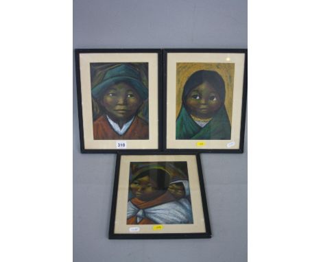 THREE MIXED MEDIA PORTRAIT STUDIES, Eastern women and child, all signed lower left, each approximately 23cm x 16.5cm (3)