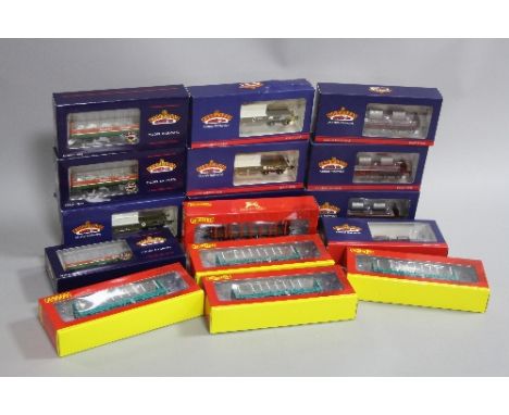 A QUANTITY OF BOXED OO GAUGE OPEN FREIGHT WAGONS, assorted types to include E.W.S. B2A steel carrier and FNA Nuclear Flask wa