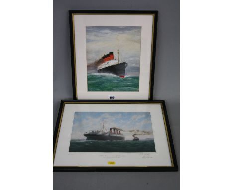 F.C. DEACON, study of a four funnel liner, probably the Mauretania, a watercolour, signed and (19)28, approximately 28cm x 22
