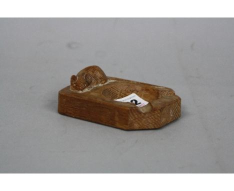 A MOUSEMAN (ROBERT THOMPSON OF KILBURN) OAK ASHTRAY, length approximately 10cm