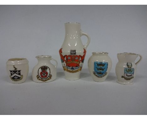 W H GOSS CRESTEDWARE, comprising Cambridge pitcher, Oxford ewer, Henley on Thames jug, Accrington salt pot Rd.No.406301, Ipsw