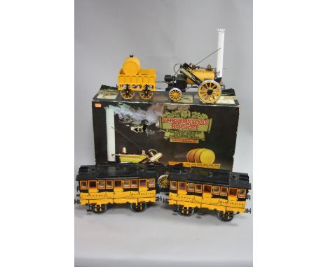 A BOXED HORNBY RAILWAYS 3.5 GAUGE LIVE STEAM MODEL OF STEPHENSONS ROCKET, no. G100, not tested, but appears complete, with ac