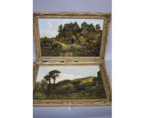 GEORGE WILLIAM MOTE (1832-1909), By The Old Mill, figures fishing and playing by the river and companion of a Gypsy Encampent