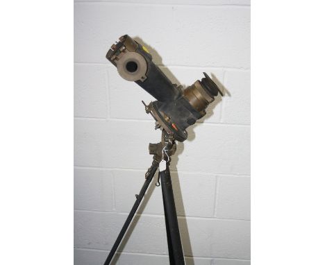 A WWII ERA BRASS AND METAL CONTRUCTION TELESCOPE, bearing Number 14 Mk2 complete with tripod stand, has the red and green pul
