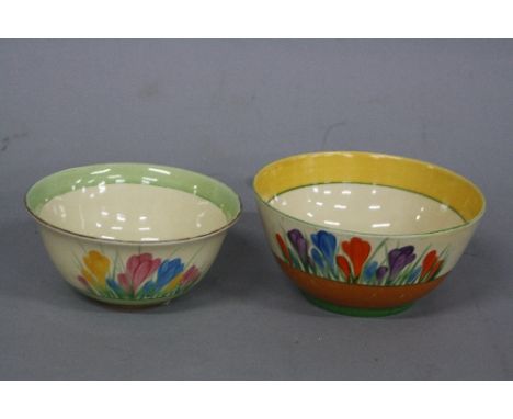 A CLARICE CLIFF SPRING CROCUS PATTERN BOWL, printed marks, diameter approximately 12.5cm, together with another in the Crocus
