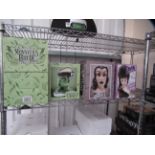 Shelf of ceramic vases- 5x 'Monsters Bride', 3x 'Vampira' and 3x 'Elvira'