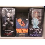 3x collectable horror figures- 1x Dracula, 1x The Crow, 1x The Exorcist