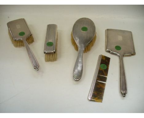 An Engine turned silver matched dressing table set, 5 items.