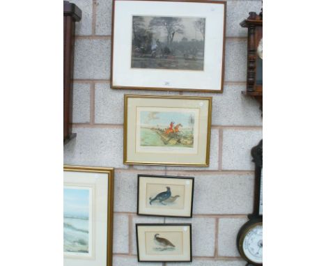 A Sporting print " Swishing at the rasper " , 2 coloured prints " Black Grouse " and 1 other and a coaching print. (4)