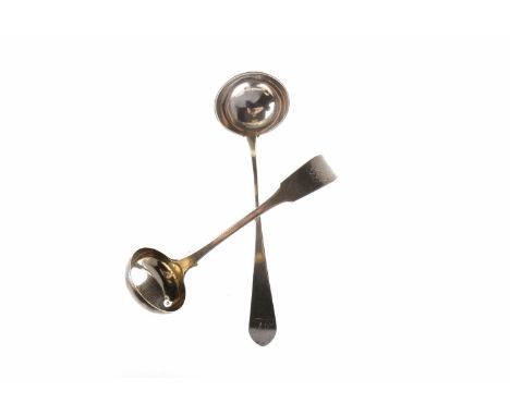 SCOTTISH PROVINCIAL SILVER SAUCE LADLEmarked for Perth circa 1820, 44g, 17cm long; along with Scottish silver fiddle pattern 