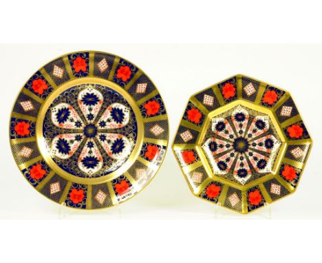 A ROYAL CROWN DERBY IMARI PLATE AND ANOTHER, OCTAGONAL