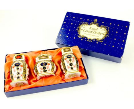 A ROYAL CROWN DERBY IMARI PATTERN CONDIMENT SET, BOXED