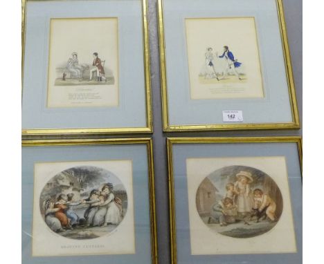A set of four coloured engravings to include Portrait, Declaration, Drawing Custards & another (4) 