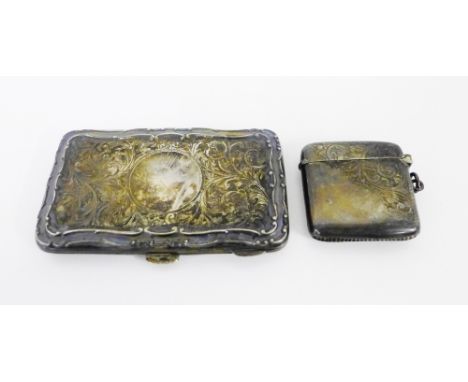 A Birmingham silver foliate engraved case with vacant cartouche, makers mark for William Hair Haseler, 9 x 5.5cm together wit