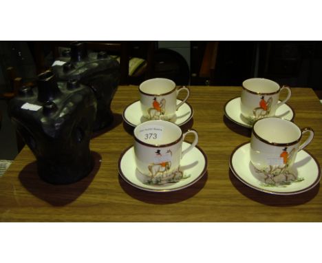 Vintage Grays Pottery coffee cans with Huntsman pattern & 2 x Bretby style vases