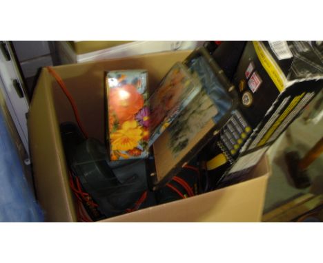 2 x boxes of garden tools including strimmer etc.