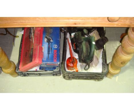 2 x boxes of assorted tools including planer, angle grinder etc.
