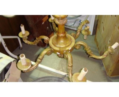 Painted 6 branch carved wooden centre light fitment