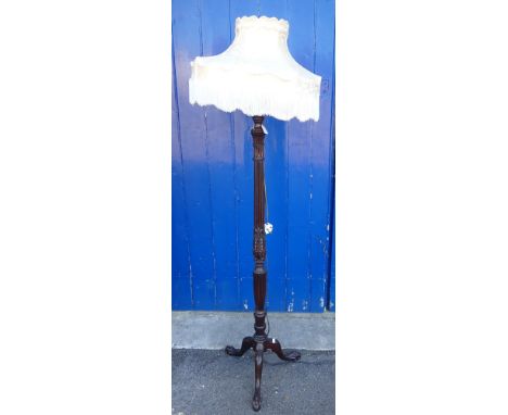 A MAHOGANY HEPPLEWHITE REVIVAL STANDARD LAMP with tripod base 152cm high plus fittings (for re-wiring)