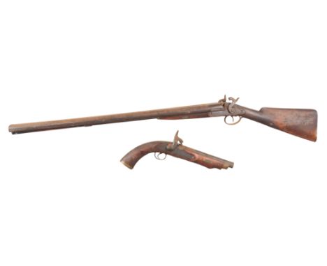 A BELGIAN PERCUSSION SERVICE PISTOL with walnut stock, brass trigger guard and brass butt plate, stamped number to the stock 