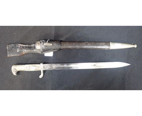 A GERMAN NAZI POLICE DAGGER/BAYONET by Alexander Coppell Solingen, with an antler grip handle, leather and metal scabbard and