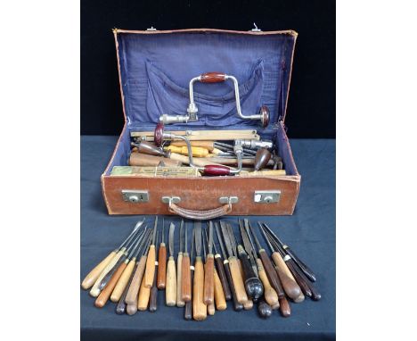 A LARGE COLLECTION OF CARPENTRY AND OTHER TOOLS including sets of chisels etc, Victorian and later